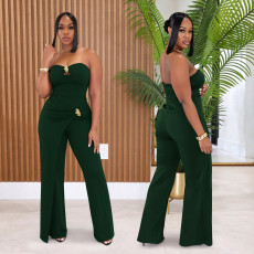 SC Solid Color Off Shoulder Tube Top Jumpsuit BY-7882