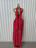 SC Polka Dot Printed Patchwork Split Maxi Dress(With Scarf) GADE-92741