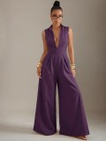 SC Sleeveless Zipper Solid Color Loose Jumpsuit GQLK-0827