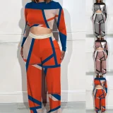 SC Printed Long Sleeve Top Wide Leg Pants 2 Piece Set GSRX-T9084