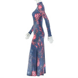 SC Printed Long Sleeve Maxi Dress GJYO-JD303551