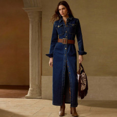 SC Long Sleeve Single Breasted Long Dress(Without Belt) GDAM-218769