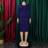 SC Plus Size Long Sleeve Solid Color Midi Dress GATE-356
