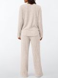 SC Solid Color Long Sleeve V Neck Pajamas Two Piece Pant Set GSXL-HD9913