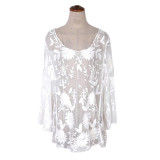 2019 New Sexy White Lace Dress Women Ladies Fashion Summer Sexy See Through Lace Bell Sleeve Holiday Beach Mini Dress