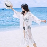 White Lace Dress 2019 Sexy Summer V Neck Long Sleeve Dresses Plus Size Bohemian Beach Party Sundress Casual Loose Robe