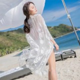  Women Dresses Summer Vintage Boho Style Lace Crochet White Long Sleeve Maxi Dresses 
