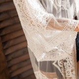 Open front embroidered mesh kimono white sexy lace kimono for women dress