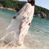 Women's Solid Long Sleeve Lace Draped Open Front Cardigan Summer Holiday Beach Cover Up Dress