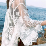  Women Dresses Summer Vintage Boho Style Lace Crochet White Long Sleeve Maxi Dresses 