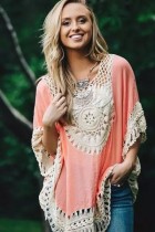 Big size bohemian handmade crochet lace women blouses shirts beach cover up patchwork loose batwing sleeve pareos ladies blouse 