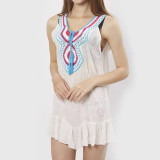 Women Sleeveless Blouse Summer Tops Hand Crochet Up Backless Open Back Patchwork Blouse Shirt Camisa