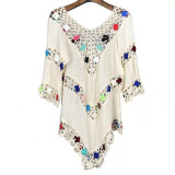 Neck Swimsuit Cover Ups Women Sexy Beach Dress Summer Cotton Pareo Beach Cover Up 