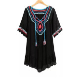 Summer Beach One-piece Dress cover loose plain dyed blouse