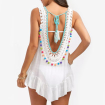 Sexy Backless With Pom Pom Design Cover Up Women Swimsuit Cover up Beachwear 