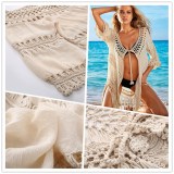 Factory wholesale white tassel cover up beach handmade floral crochet fringe cardigan blouse