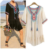 Summer Beach One-piece Dress cover loose plain dyed blouse