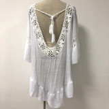 White Sexy Women Crochet Tassel Bikini Swimwear Cover Up Woman Beach Dress Bathing Suit Beach Swimwear cover up