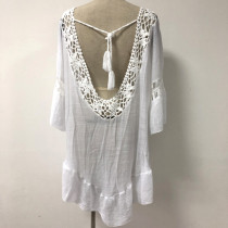 White Sexy Women Crochet Tassel Bikini Swimwear Cover Up Woman Beach Dress Bathing Suit Beach Swimwear cover up