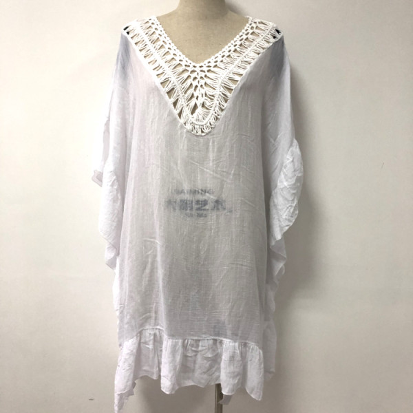 Free Size Flounce One-piece Dress cover loose plain dyed Low Back