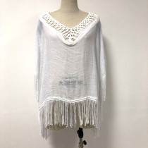 Woman white handmade crochet cotton dress beach Cover up