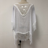 Woman white handmade crochet cotton dress beach Cover up