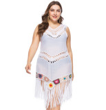 Bikini Sexy White Swimsuit One Piece Swimwear Beachwear For Women Dress with Tassel