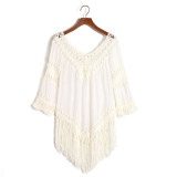 Bikini Beach Cover Up Blouse Knit Hollow Out Women Sexy Swimsuit Dress 