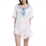 Women Bohemian Clothing V neck Summer Casual Mini crochet Dress 