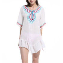 Women Bohemian Clothing V neck Summer Casual Mini crochet Dress 