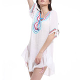 Women Bohemian Clothing V neck Summer Casual Mini crochet Dress 