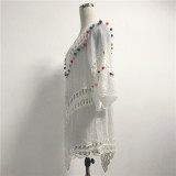 Women's sexy low-cut v-neck crochet hollow woven blouse
