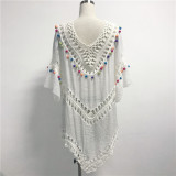 Women's sexy low-cut v-neck crochet hollow woven blouse