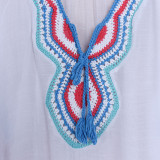 Women Bohemian Clothing V neck Summer Casual Mini crochet Dress 