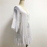 New Sexy Women Lace Short Dress Ladies V Neck Long Sleeve Floral Dresses Summer Casual Beach White Mini Sundress Hot Sell