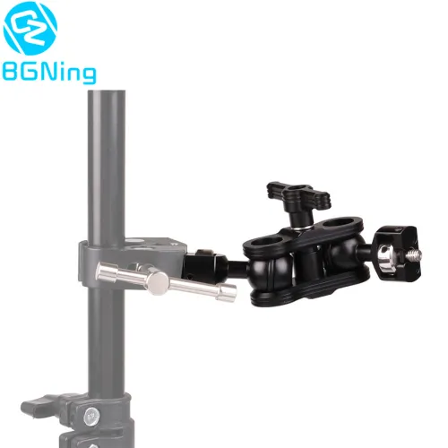 BGNing Aluminum Dual 360degree Ball Head Hot Shoe Magic Arm Mount Adapter w 1/4'' Screw Quick-release Board for Sony/Canon/Nikon SLR