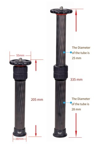 XILETU DX-282C Tripod Extension Tube Carbon Fibre Fiber 2 Section Center Column Extender 5KG 11lbs Capacity