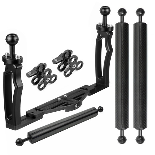 BGNING Aluminum Alloy Dual-handed Photography Diving Bracket Adjustable Bracket for GOPRO and other Sports Cameras SLR Camera D40 12 inch 14 inch Buoyancy Arm Photography Accessories