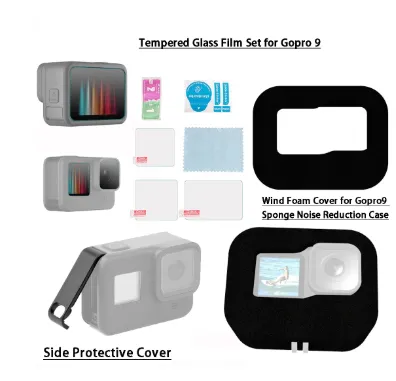 BGNing For Gopro 9 Protector Silicone Protective Body Case Lens Cap Cover Hood Tempered Glass Film Set for Gopro Hero 9 Action Camera