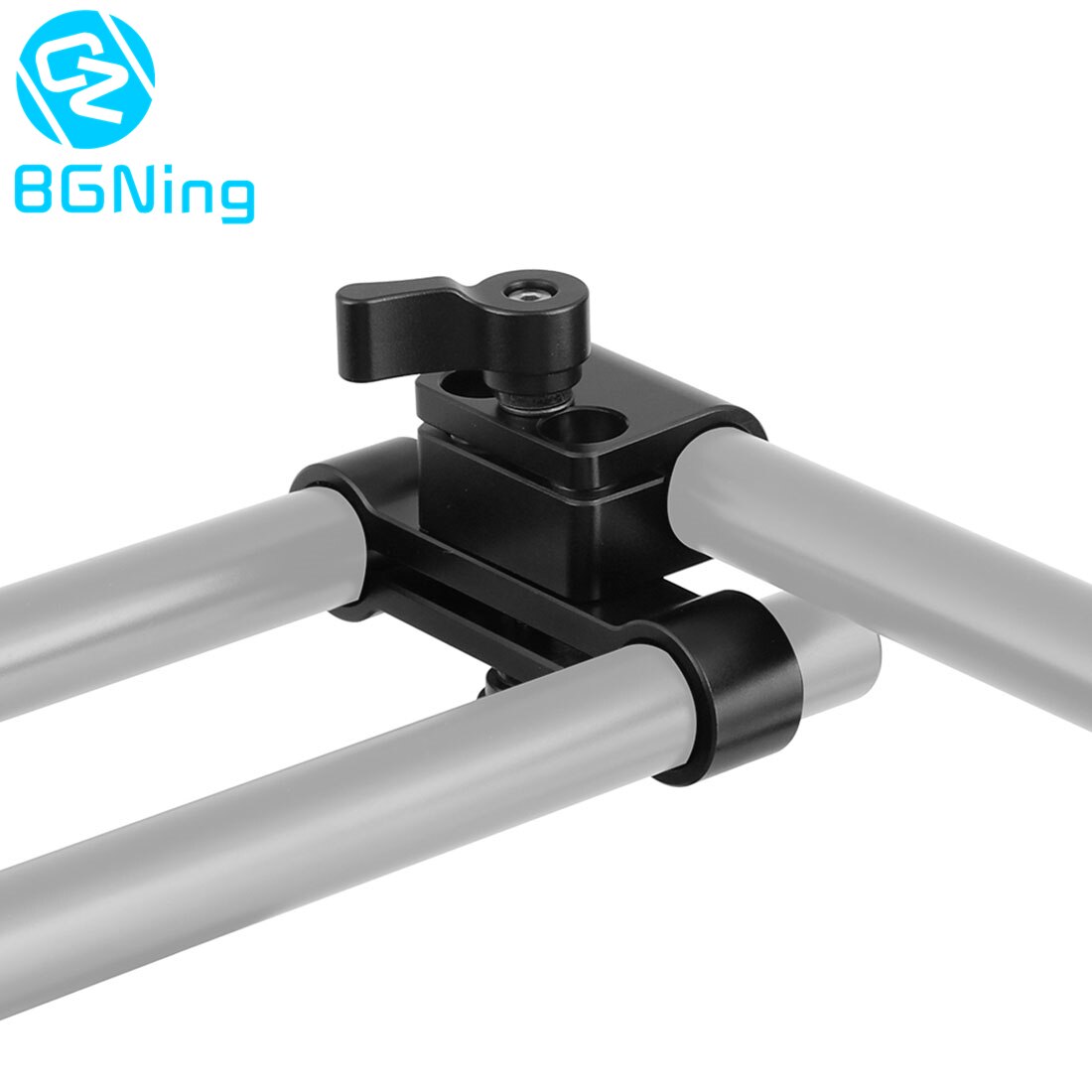 BGNing 15mm Single Rod Clamp to Dual Rod Clamp Adapter w/ Locking Knob / w/ M6 ARRI Rosette Mount Baseplate for DSLR Camera Rig