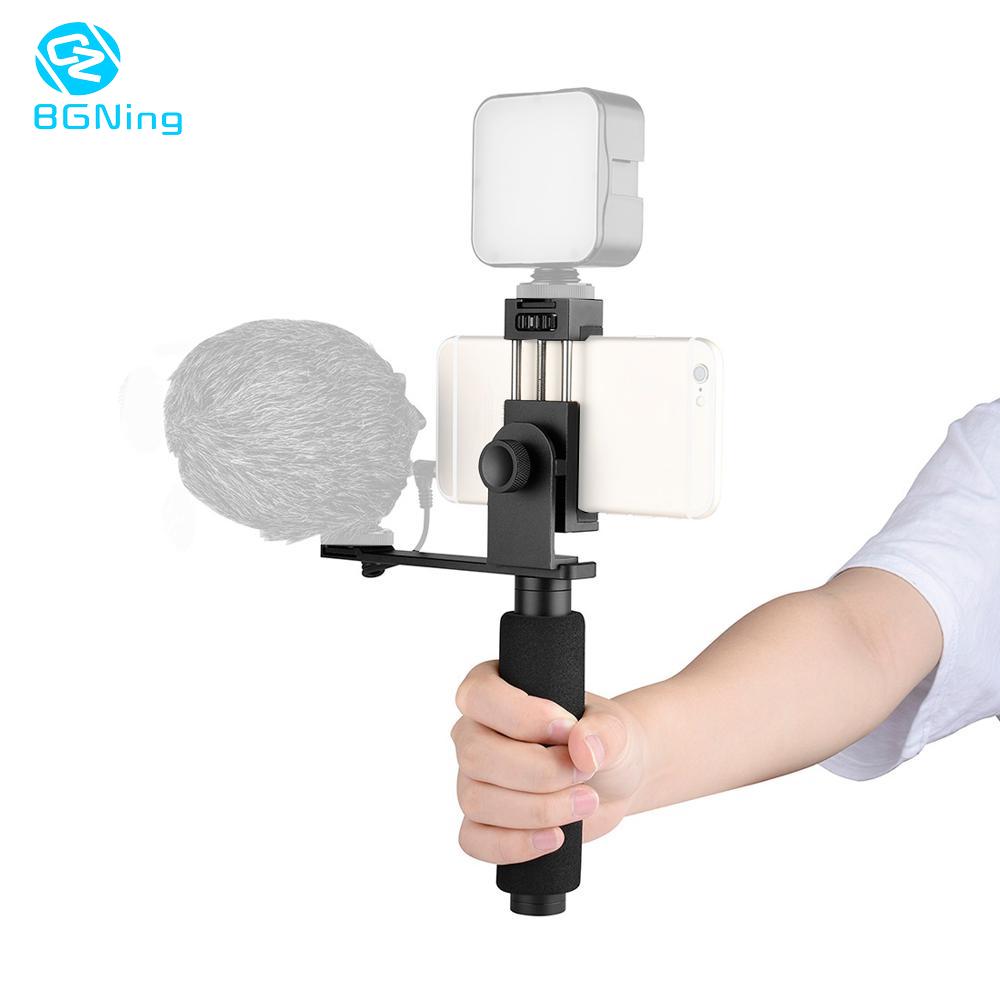 BGNing Universal 41-86mm Mobile Phone Clip Holder with Fill Light Microphone Expansion Mount Bracket Support Hand Grip Tripod