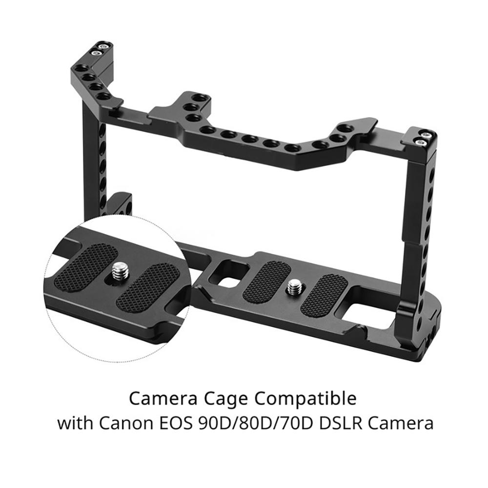 BGNing Aluminum Camera Form-fitting Cage for Canon EOS 70D 80D 90D Housing Case Protective Frame with Cold Shoe Mount 1/4  Holes