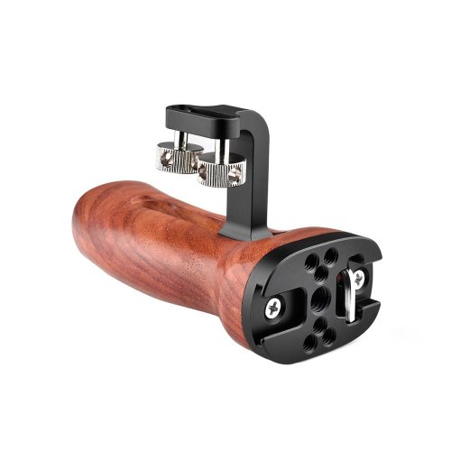 BGNing Universal Adjustable Wooden Handle Grip with Cold Shoe Mount 1/4“ 3/8” Screw Thread for BMPCC 4K A7RIII DSLR Cameras Cage