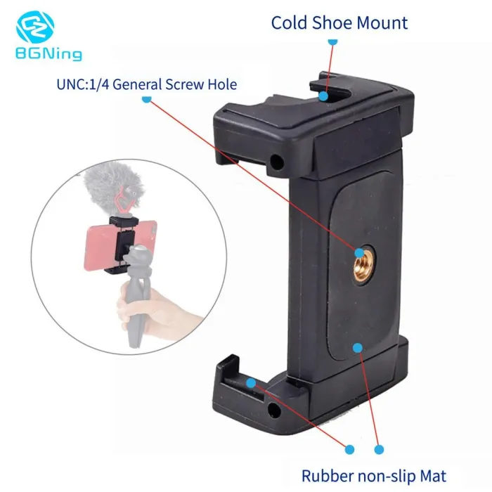BGNing Updated Foldable Phone Mount Clip with Cold Shoe Live Broadcast Tripod Cell Phone Holder Stand for 5.7-10.4cm Smartphone