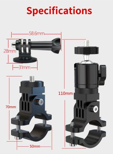Aluminum Alloy Motorcycle Bracket Recorder Bicycle Clamp Handlebar Seatpost Pole Holder 1/4  Mounting Seat Base Adapter