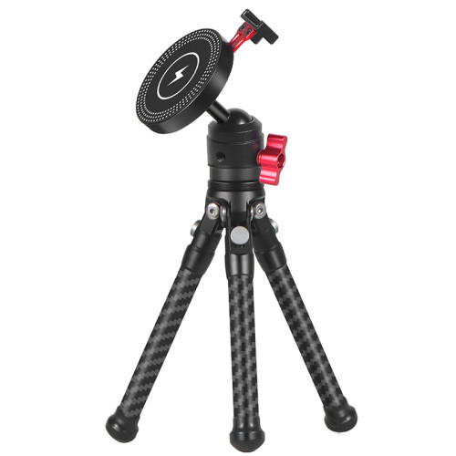 360° Rotating Ball Head Carbon Fibre Tripod for Magsafe Wireless Charging Phone Holder Magnetic Suction Cup with Cold Shoe Mount