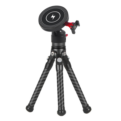 360° Rotating Ball Head Carbon Fibre Tripod for Magsafe Wireless Charging Phone Holder Magnetic Suction Cup with Cold Shoe Mount