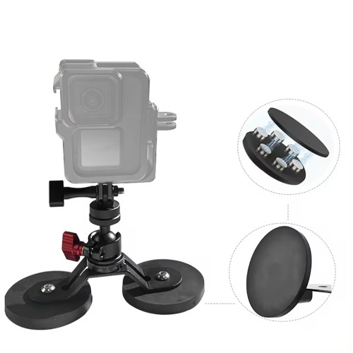 Action Camera Suction Mount Magnetic Bracket with 360° Rotating Ballhead For Gopro Hero 12 11 Insta 360 Phone Fill Light Base