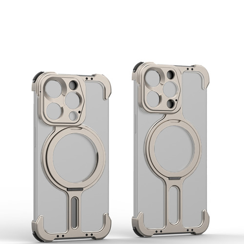 Metal Frameless Phone Case For iPhone15 Pro Max for Magsafe Phone Holder Bracket Hollow Rimless Bumper Shockproof Metal Cover