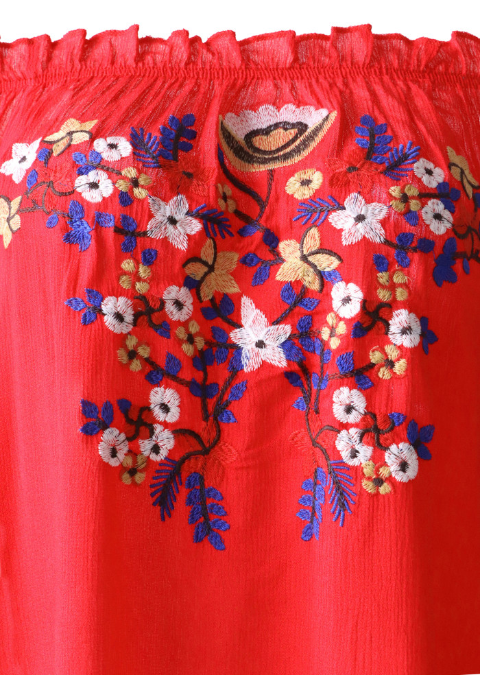 R.Vivimos Womens Floral Embroidered Off Shoulder Long Sleeve Short Dresses
